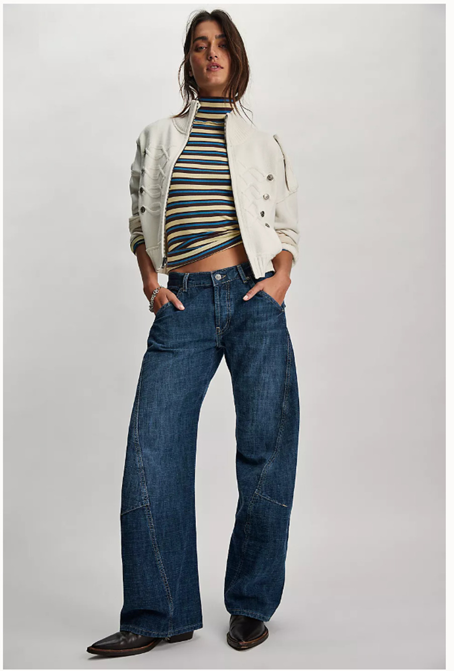 Free People We The Free Highland Low-Rise Twisted Bowed Jeans 27 FLAW